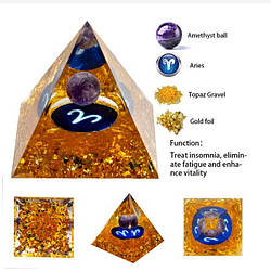 Енергетична піраміда - гармонізатор зодіаку знак Овен з кулькою з натурального мінералу / Фен шуй