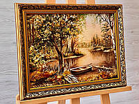 Картина з бурштину Тихе Озеро Пейзаж 30*40 у рамці