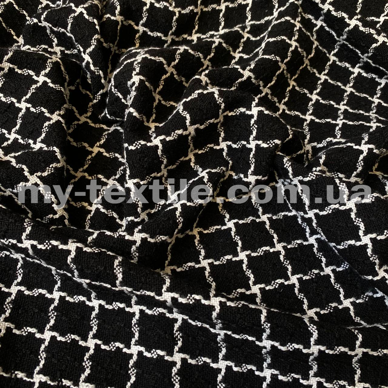 Твід костюмна (брючна) тканина щільна клітина Чорний з білим, фото 1