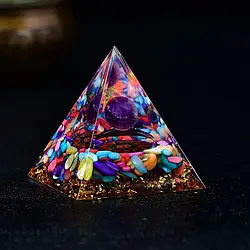 Енергетична піраміда - гармонізатор Color Agate Сім Чакр з кулькою з натурального мінералу / Фен шуй