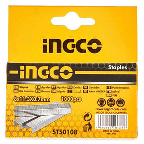 Скоби для степлера тип-53 8х0.7 мм 1000 шт INGCO, фото 2
