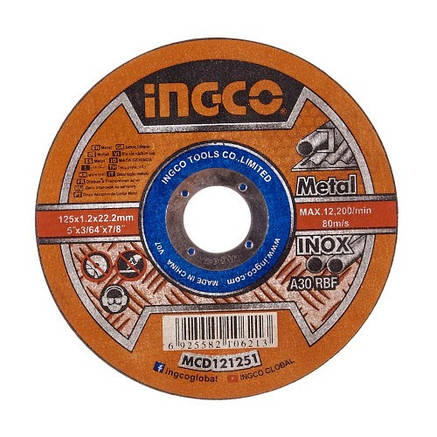 Абразивний відрізний диск по металу 125×1,2×22,2 мм INGCO, фото 1