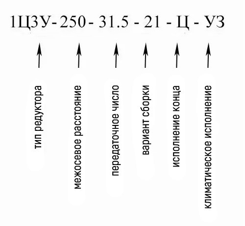 Условное обозначение цилиндрического редуктора 1Ц3У-250-31.5 Купить редуктор цилиндрический 1Ц3У-250 в Украине