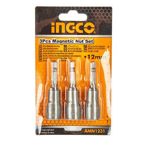 Набір головок торцевих магнітних 12 мм 1/4″×65 мм 3 шт. INGCO, фото 1