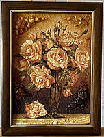 Картина з бурштину букет троянд Квіти Натюрморт 30*40 у рамці
