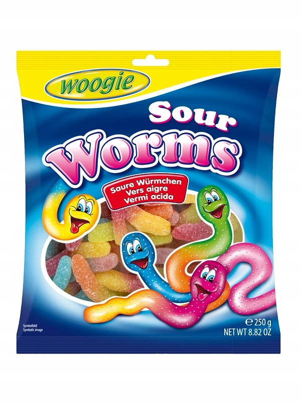 Цукерки желейні черв'ячки Woogie Worms, 250 г, Німеччина, жувальні цукерки у формі черв'яків