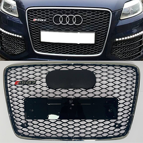 Решітка радіатора AUDI (Ауді) Q7 4L (2005-2015) Хром рамка та логотип, чорний глянець сітка, стиль RSQ7