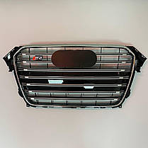 Решітка радіатора AUDI (Ауді) A4 B8.5 Рестайл (2011-2015) Хром рамка, чорна сітка, сріблясті ребра, стиль S4, фото 2