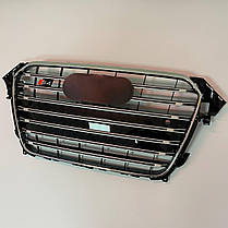 Решітка радіатора AUDI (Ауді) A4 B8.5 Рестайл (2011-2015) Хром рамка, чорна сітка, сріблясті ребра, стиль S4, фото 3