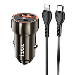 АЗУ HOCO Z46A Blue whale 1USB 3A 18W QC3.0  + PD 1Type-C 20W grey + кабель Type-C to Lightning