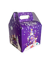 Новорічна упаковка для цукерок до 1,1 кг фіолетовий куб великий