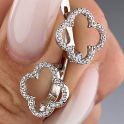 Срібні сережки родовані з фіанітами в формі конюшини РН-093