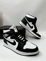 Мужские кожаные кроссовки Nike Air Jordan высокие, кроссовки Найк Аир Джордан мужские черно белые демисезонные