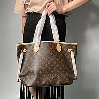 Кожаная коричневая сумка Louis Vuitton Neverfull MM Monogram