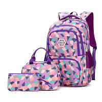 Рюкзак шкільний міський для дівчат "Crystal Triangle" (5-11 клас) + сумочка та пенал бузковий