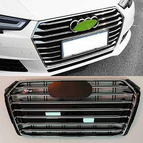 Решітка радіатора AUDI (Ауди) A4 B9 (2016-2019) Хром рамка і логотип, чорна сітка, сріблясті ребра, стиль S4