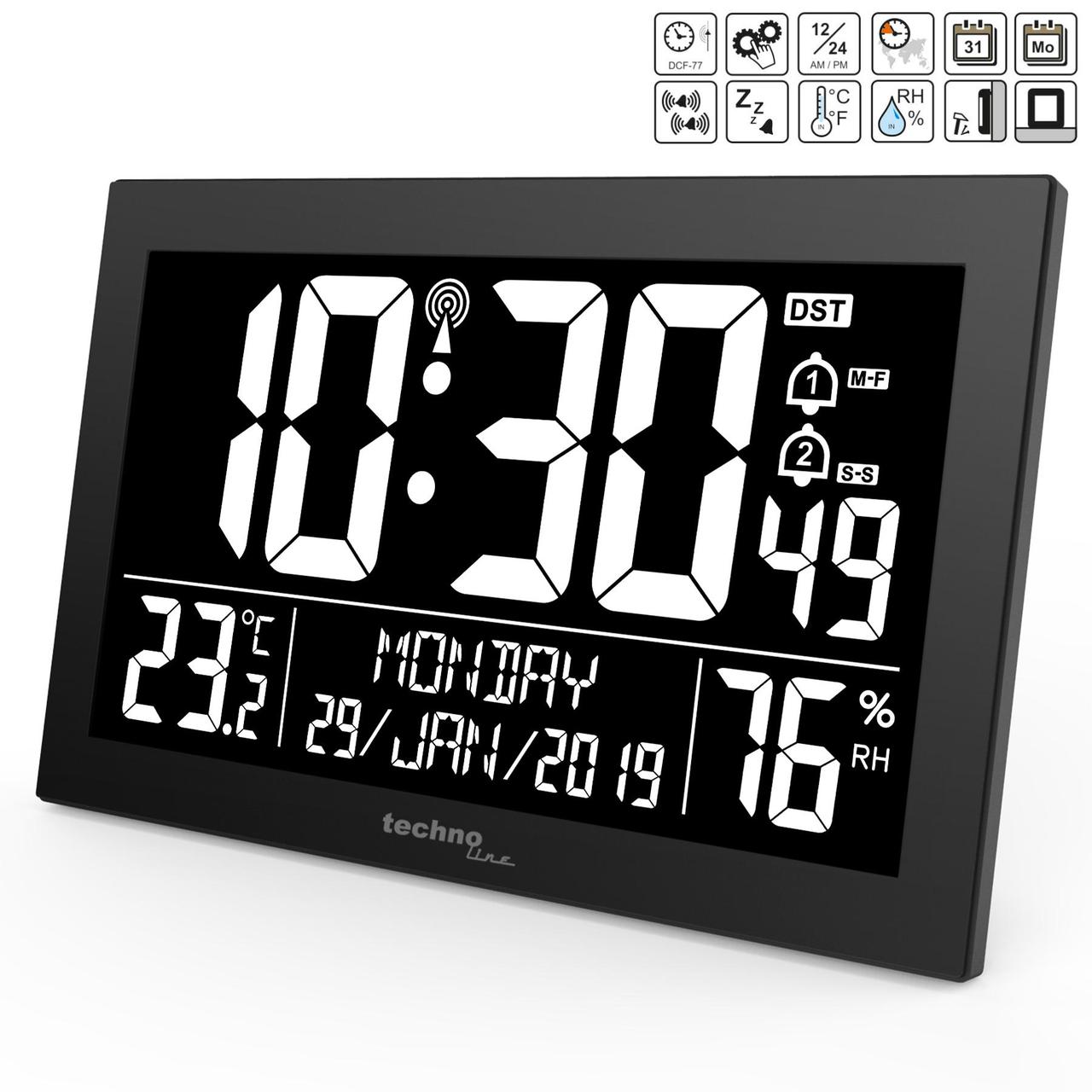 Годинник настінний з підсвічуванням дисплею Technoline WS8017 Black (WS8017)