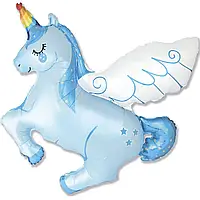 Фольгована кулька велика фігура єдиноріг блакитний 113х108см Flexmetal в упаковці