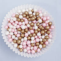 Рисовые шарики глазированные розовые-белые-золотые Slado 50 г (развес)