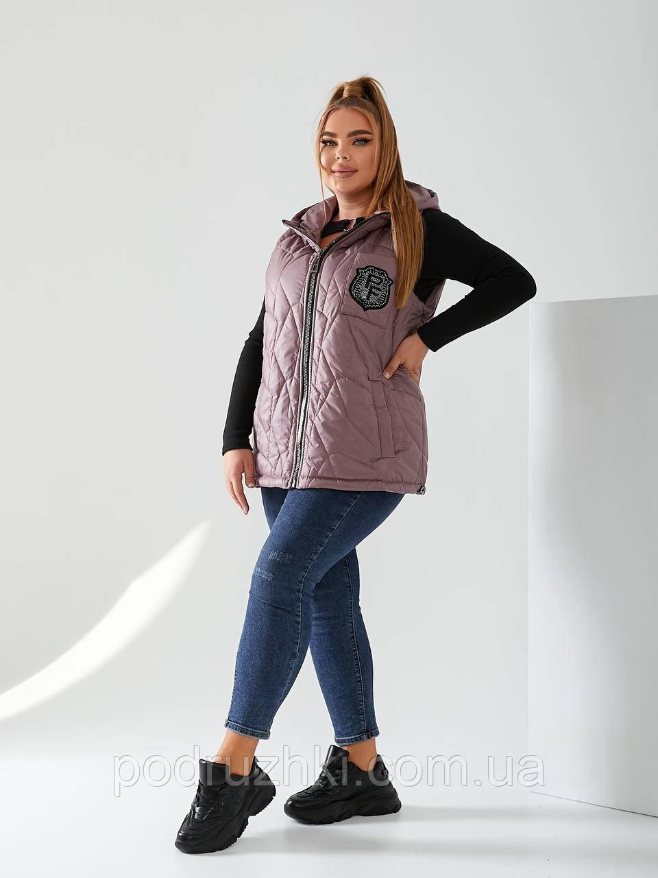 Стильна стьобана жіноча жилетка безрукавка Тканина: плащiвка Лаке, синтепон 150 Розмір 48-50, 52-54, 56-58, фото 1