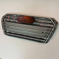 Решітка радіатора AUDI (Ауди) A4 B9 (2016-2019) Хром рамка і логотип, сіра сітка, сріблясті ребра, стиль S4, фото 3