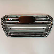 Решітка радіатора AUDI (Ауди) A4 B9 (2016-2019) Хром рамка і логотип, сіра сітка, сріблясті ребра, стиль S4, фото 2