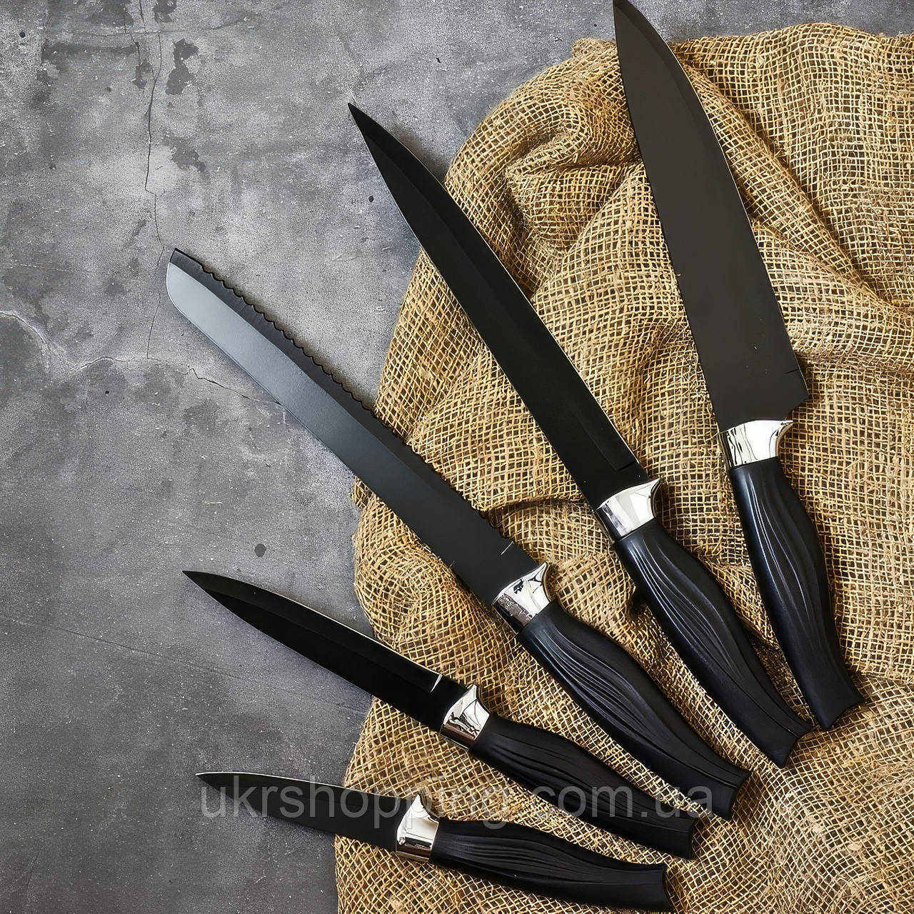 Набір кухонних ножів Чорні 6 шт., кухонні ножі, ніж для чищення овочів | набор ножей для кухни