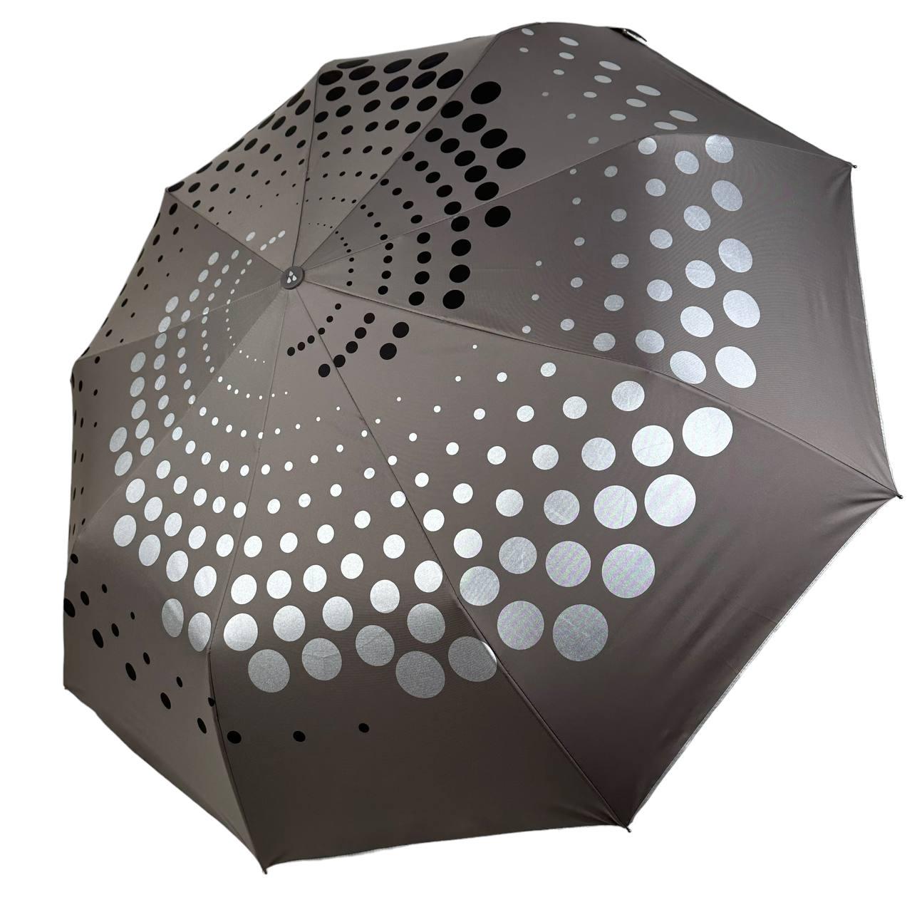 Складна парасоля напівавтомат з абстрактним принтом від "Срібний дощ", антивітер, сірий 022-309-3