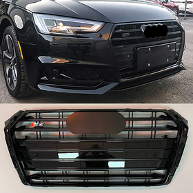 Решітка радіатора AUDI (Ауди) A4 B9 (2016-2019) Чорний глянець рамка, сітка та логотип, стиль S4