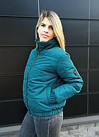 Жіноча куртка осінка на підкладці з довгим рукавом кольору морської хвилі