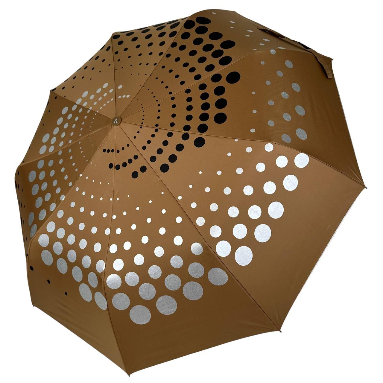Складна парасоля напівавтомат з абстрактним принтом від "Срібний дощ", антивітер, бежевий 022-309-6