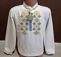 Дитяча сорочка вишиванка для хлопчика довгий рукав на 3-8 років трикотаж бавовна  біла