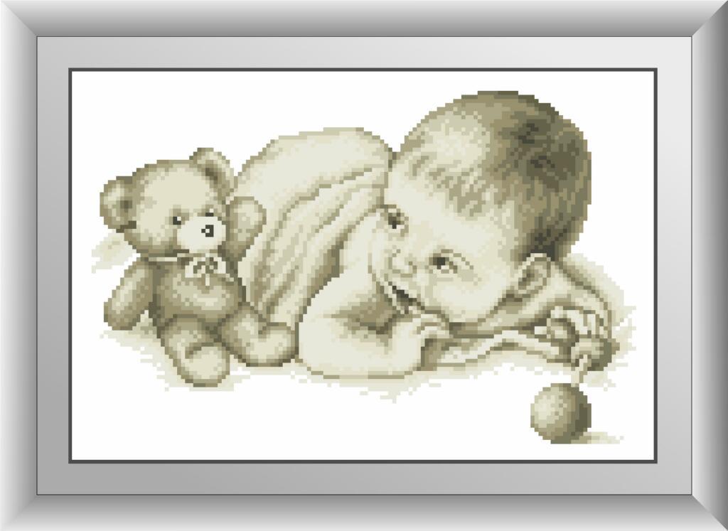Алмазна вишивка Dream Art Малюк з ведмедиком (DA-30573) 24 х 36 см (Без підрамника), фото 1