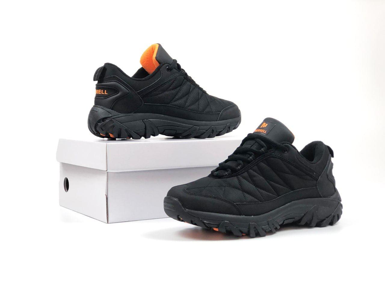 Кросівки чоловічі Merrell чорні з жовтогарячим зимовим термонищеним водонепроникним на флісі, фото 1