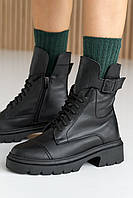 Женские ботинки кожаные зимние черные на меху, Жіночі черевики шкіряні зимові чорні на хутрі