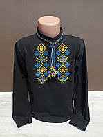 Дитяча сорочка вишиванка для хлопчика довгий рукав на 5-11 років трикотаж бавовна  чорна