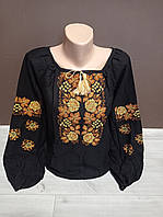 Чорна жіноча вишиванка "Щедрість" з вишивкою Україна УкраїнаТД 44-64 розміри льон