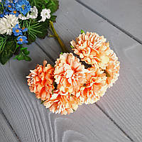 Хризантема (чорнобривці, гвоздика, волошок) з тканини на ніжці персикові 4 см — (паковання 6 шт.)