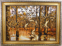 Картина з бурштину качки Осінь Пейзаж 30*40 у рамці
