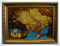 Картина из янтаря Карта Украины и Тризуб 30*40 в рамке