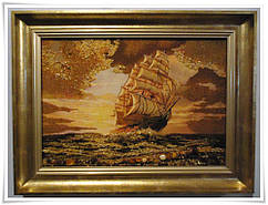 Картина з бурштину Вітрильник 30*40 у рамці