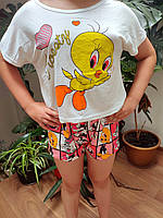 Женская пижама укороченная футболка и шорты S/M/L