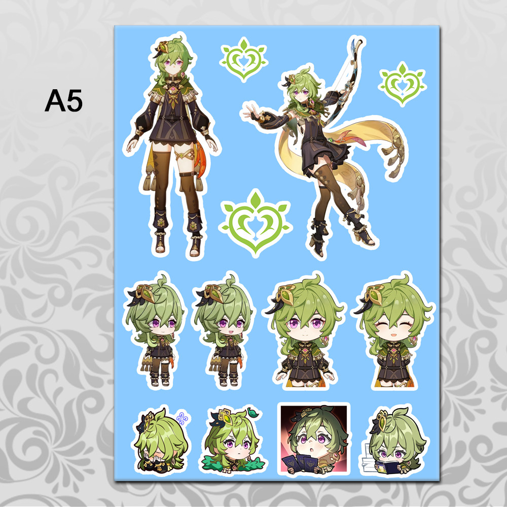 Стікери А5 Genshin Impact без порізки 40 Коллеі, фото 1