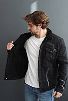 Куртка мужская джинсовая на меху черного цвета, Куртка джинсовая утепленная черная Турция XL