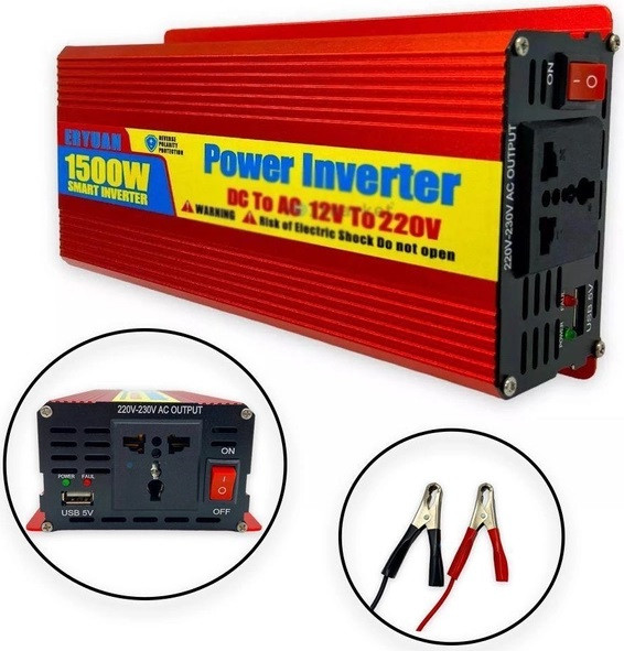 Перетворювач (інвертор) 12 V-220 V 1500 W Red, фото 1