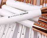 Набір пензлів для макіяжу з натуральним волокном Zoreya Maestro white 22 шт в чохлі, фото 5