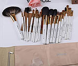 Набір пензлів для макіяжу з натуральним волокном Zoreya Maestro white 22 шт в чохлі, фото 7