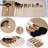 Набір пензлів для макіяжу з натуральним волокном Zoreya Maestro white 22 шт в чохлі, фото 4