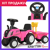 Каталка толокар трактор с прицепом Bambi 658T-8 розовый