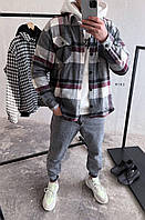 Мужская теплая рубашка в клетку (серая) байковая уютная комфортная осенне-зимняя одежда sr162 L